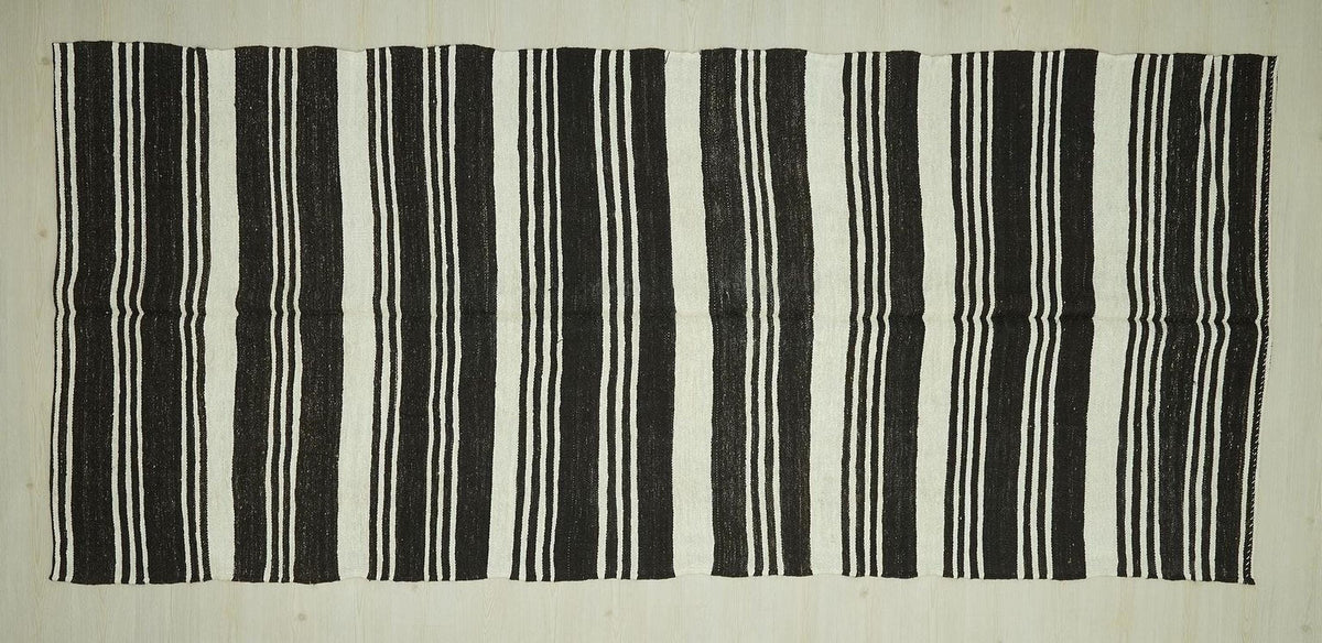 Handmade Hemp Stripe Rug: Flat Weave Minimalist Decor Rugs, 5,5"x12,3" Feet.