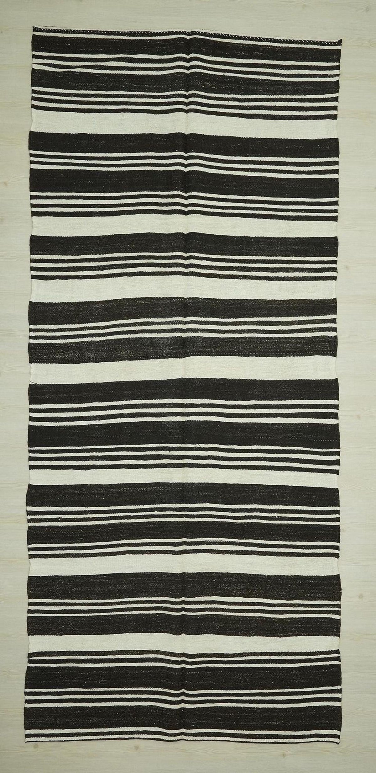 Handmade Hemp Stripe Rug: Flat Weave Minimalist Decor Rugs, 5,5"x12,3" Feet.
