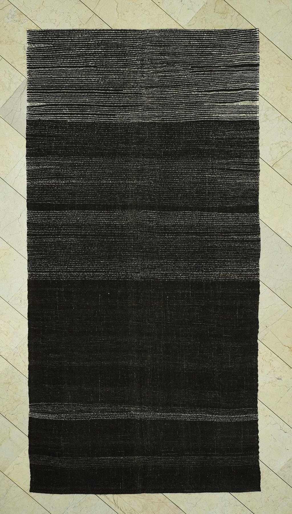 Vintage Goat Hair Kilim Rug: 5x10.1 ft, Dark Brown Striped Flat Weave Rugs.