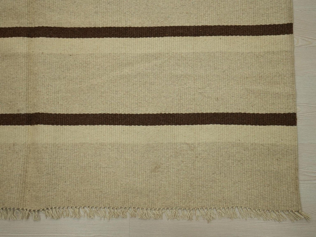 Handmade Brown Stripe Kilim Rug: Flat Weave Wool Rugs (5.1x6.7 ft)