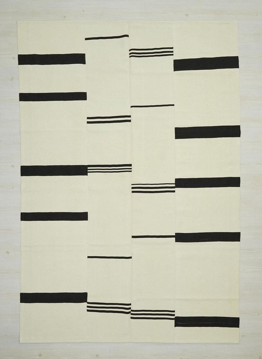 Large Broken Stripe Wool Kilim Rug: 6.6x9.7 ft, Handmade Modern Flat Weave Rugs.