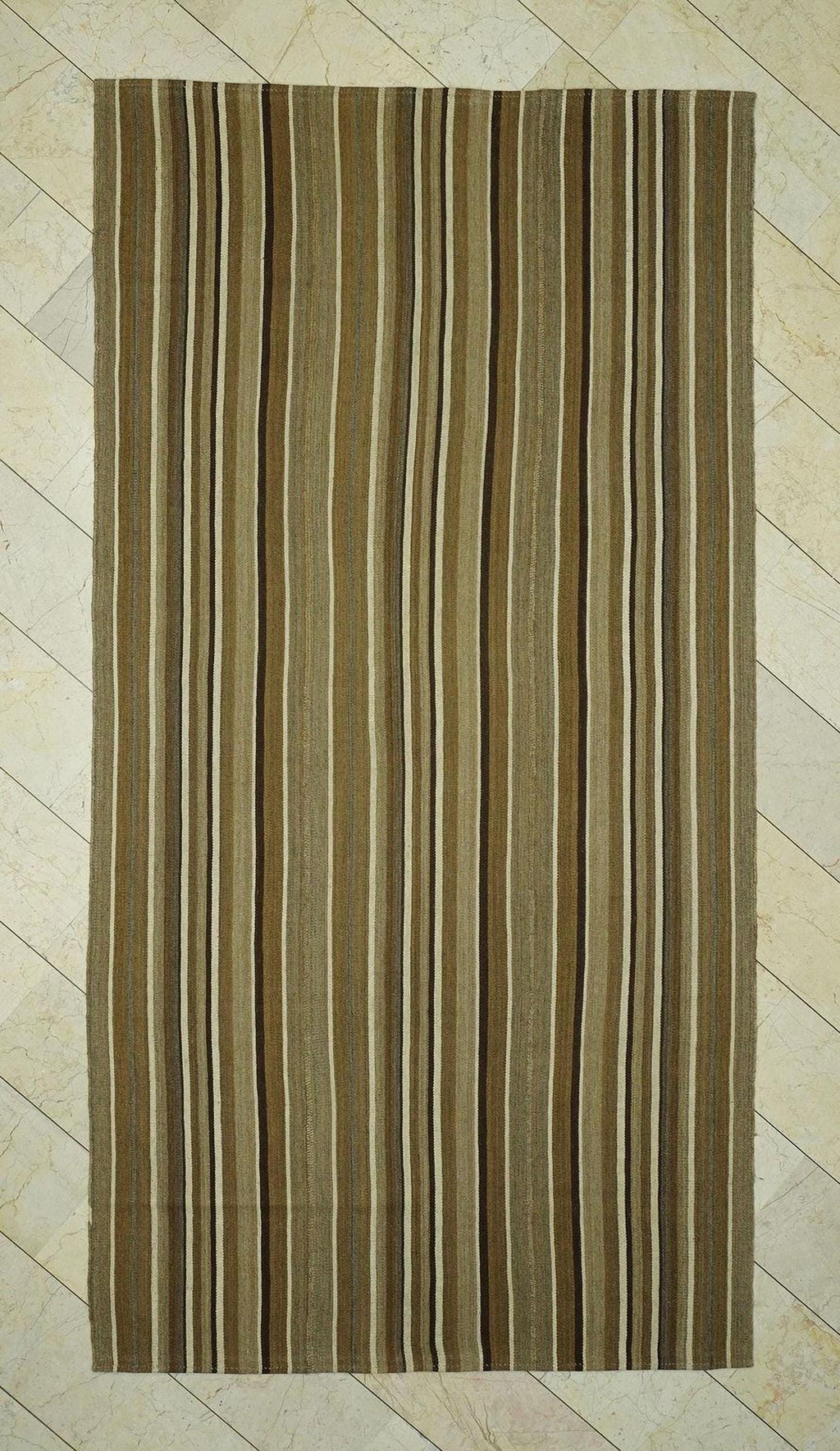 Primitive Neutral Striped Turkish Kilim Rug:5.8x11 Feet,Hand Flat Woven Brown Rugs.