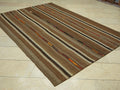 Brown Striped Unique Flat Weave Turkish Kilim Rug: 5,6x8 Feet,Scandinavian Style Rugs