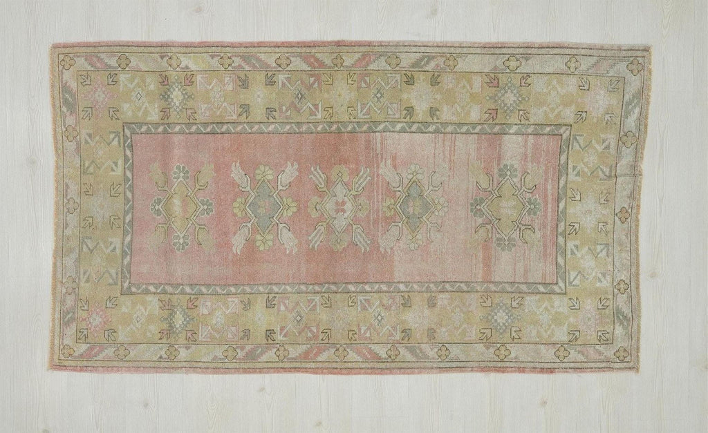 Small Size Wool Oushak Rug: Mid-Century Modern Turkish Rugs 4"x6,6" Feet.