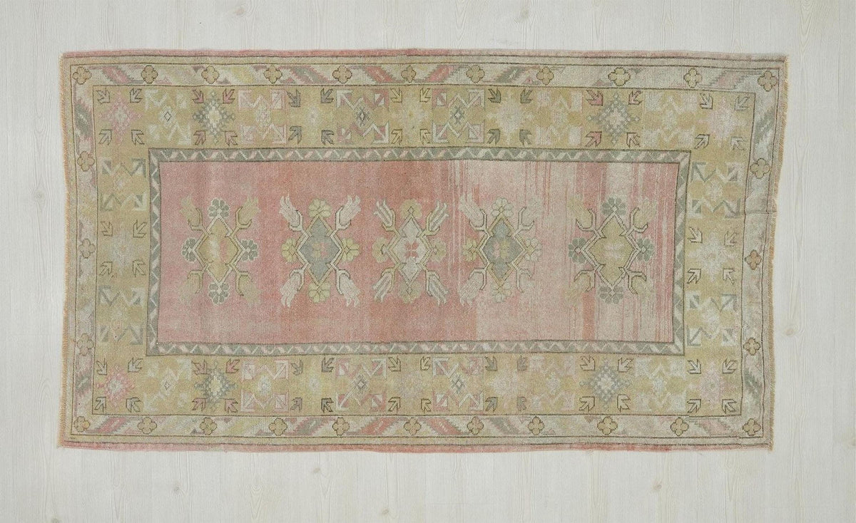 Small Size Wool Oushak Rug: Mid-Century Modern Turkish Rugs 4"x6,6" Feet.