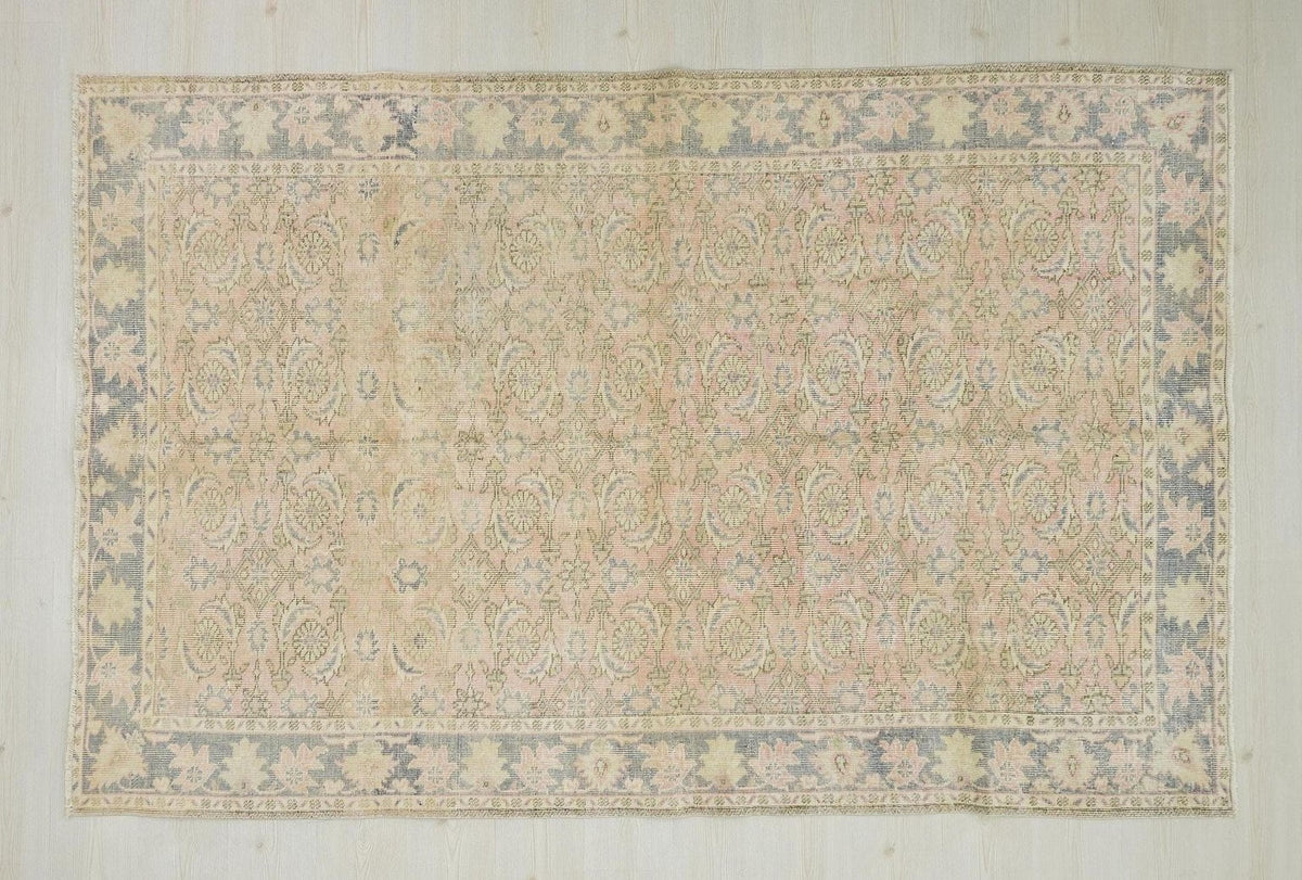 5x8 Handmade Wool Oushak Rug: Mid-Century Modern Turkish Rugs