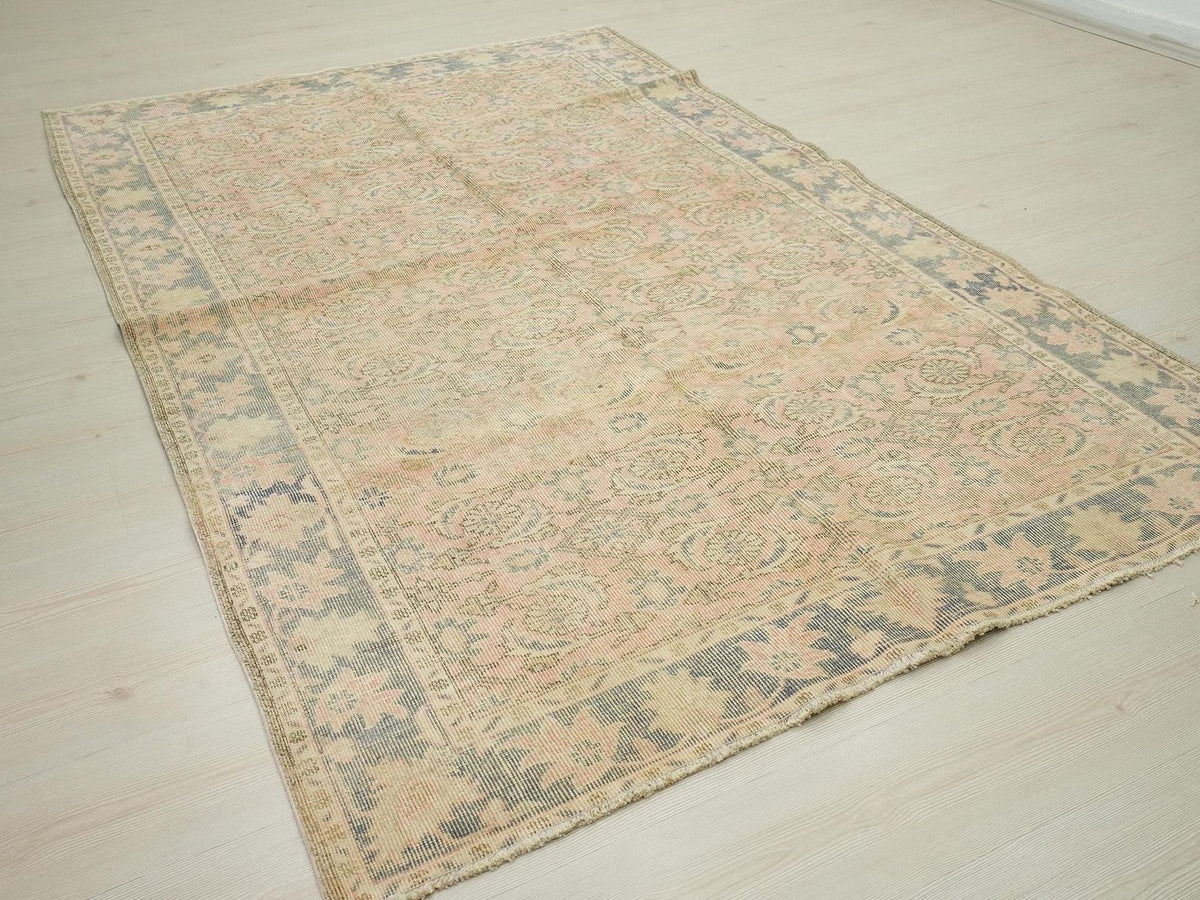 5x8 Handmade Wool Oushak Rug: Mid-Century Modern Turkish Rugs