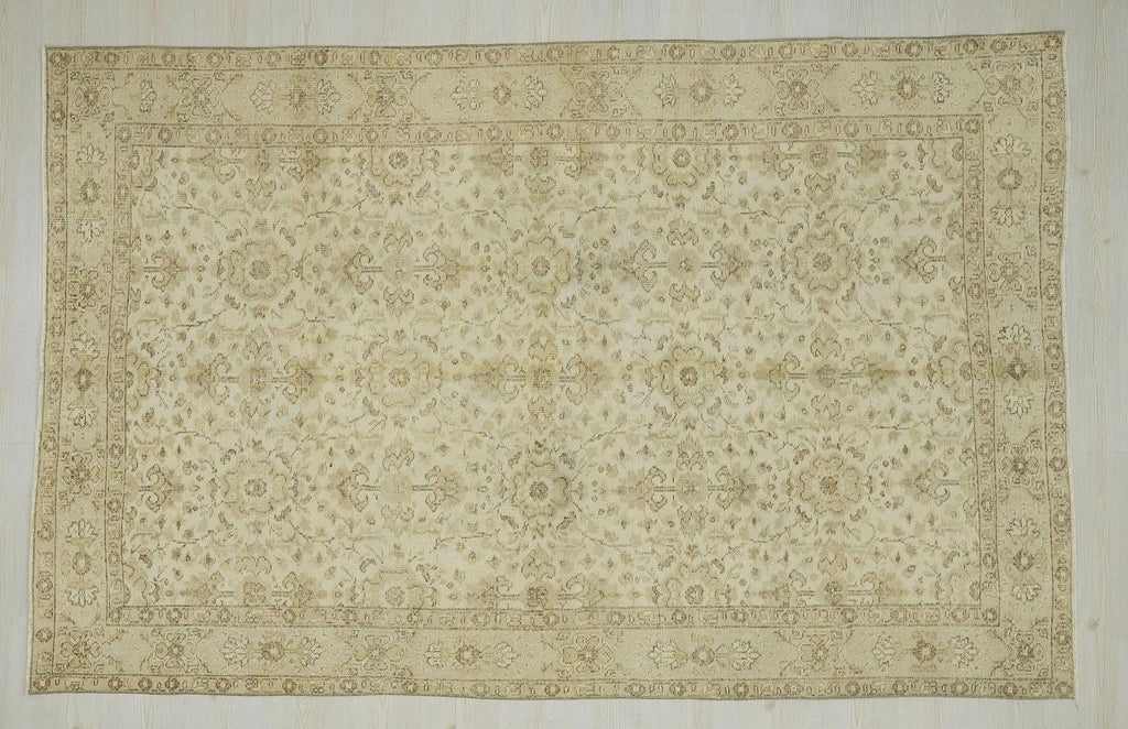 Handmade Wool Oushak Rug: Brown Beige Turkish Carpet Rugs, 5,3"x8,3" Feet.