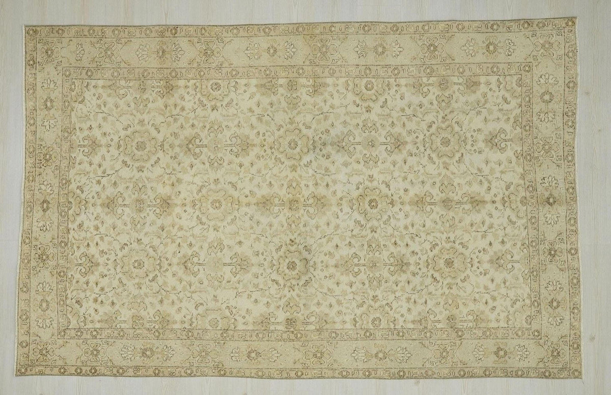 Handmade Wool Oushak Rug: Brown Beige Turkish Carpet Rugs, 5,3"x8,3" Feet.