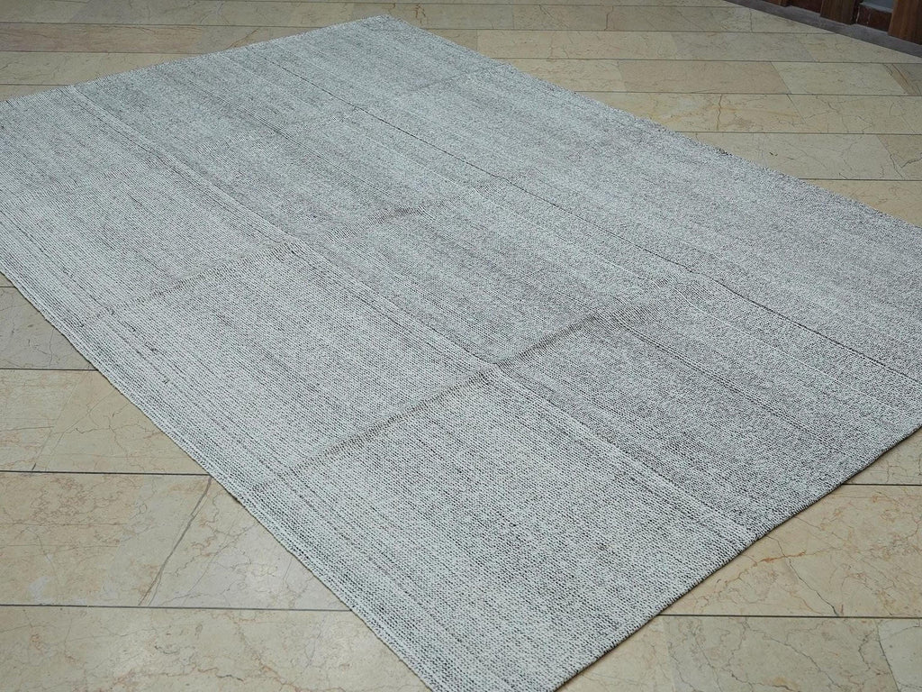 6x9 Ivory Turkish Wool And Cotton Rug-Minimalist Handmade Living Room or Bedroom Decor Rugs