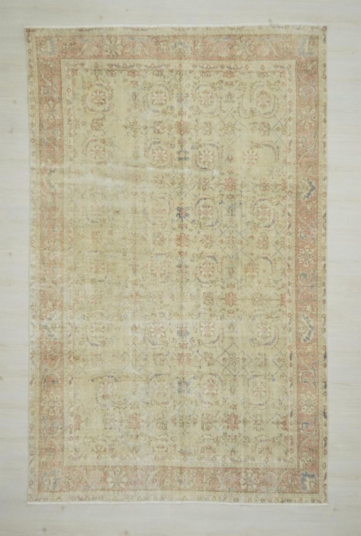 Vintage Wool Oushak Rug: Light Green Bohemian Decor Oriental Turkish Rugs, 6,4x10 Feet.
