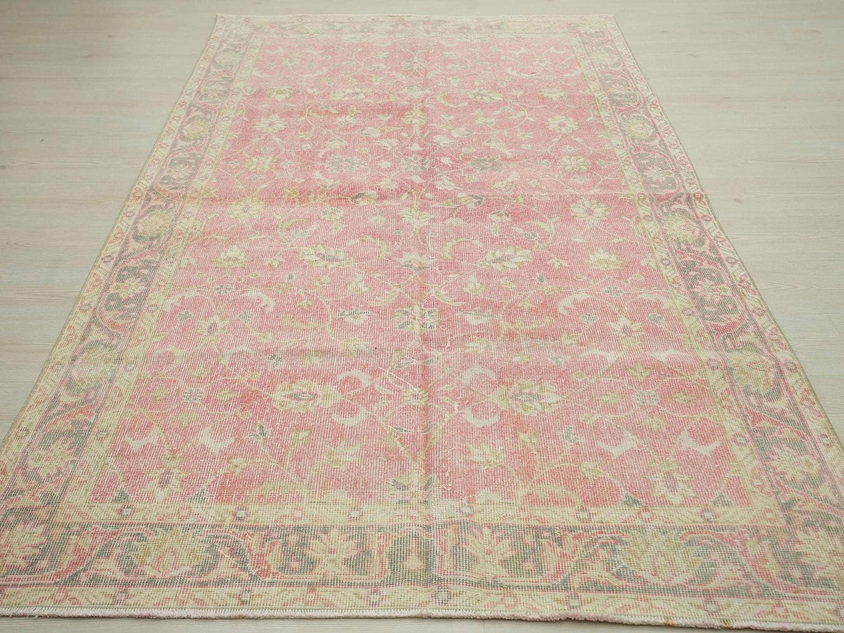 Large Vintage Oushak Rug: Turkish Wool Carpet, 6.1x9.5 ft