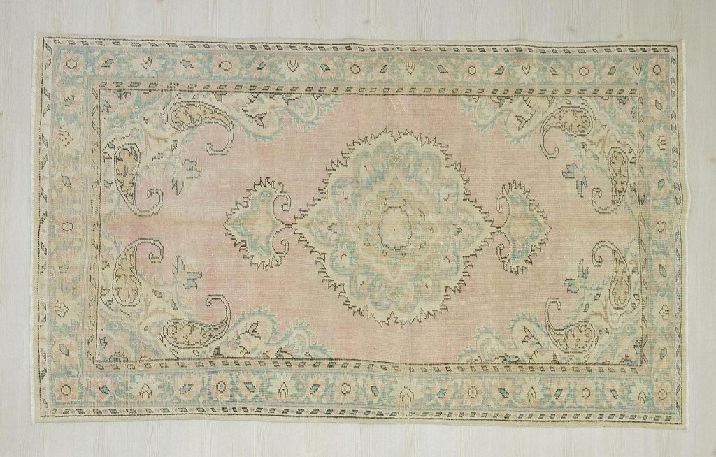 Vintage Turkish Oushak Rug: Handmade Wool Carpet (4,8"x8,2")