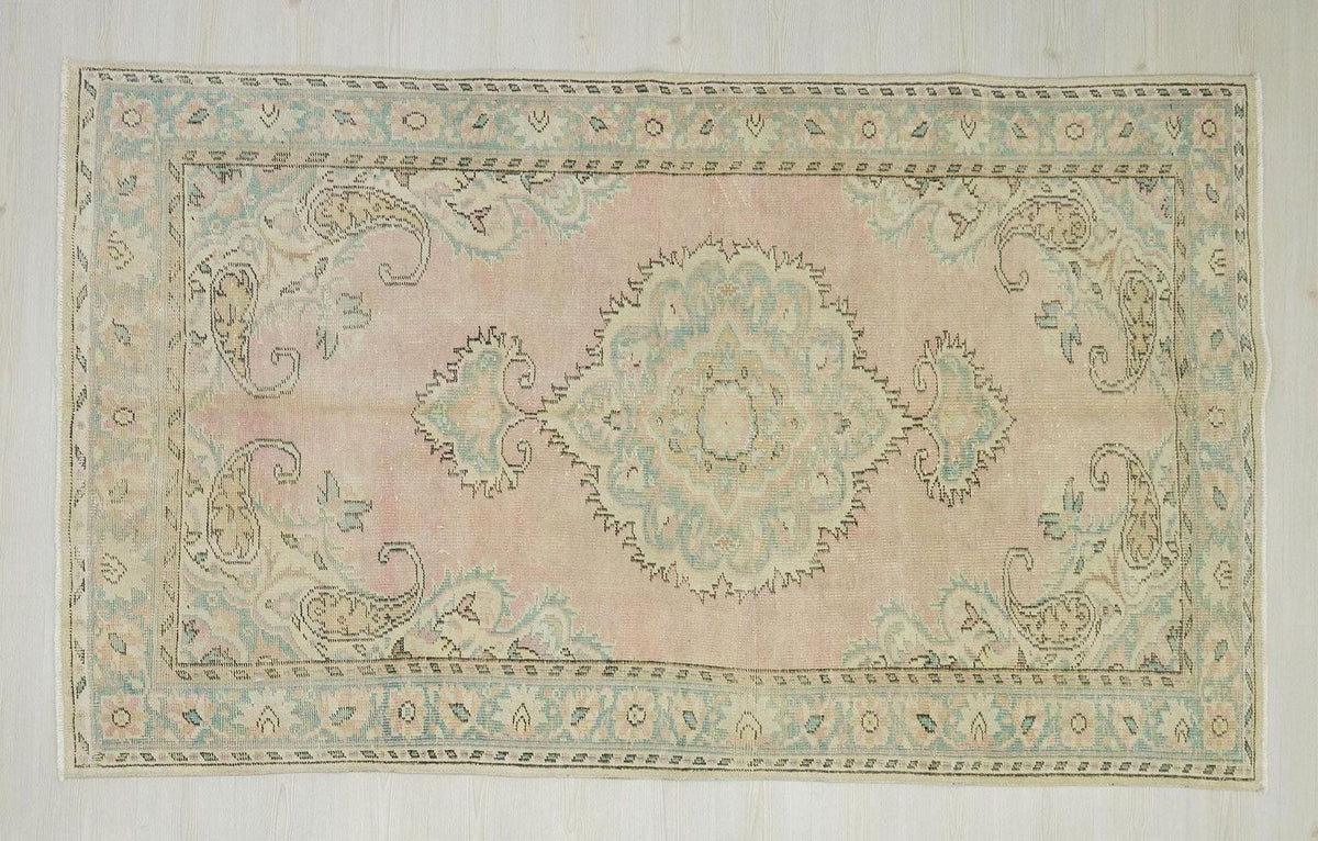 Vintage Turkish Oushak Rug: Handmade Wool Carpet (4,8"x8,2")