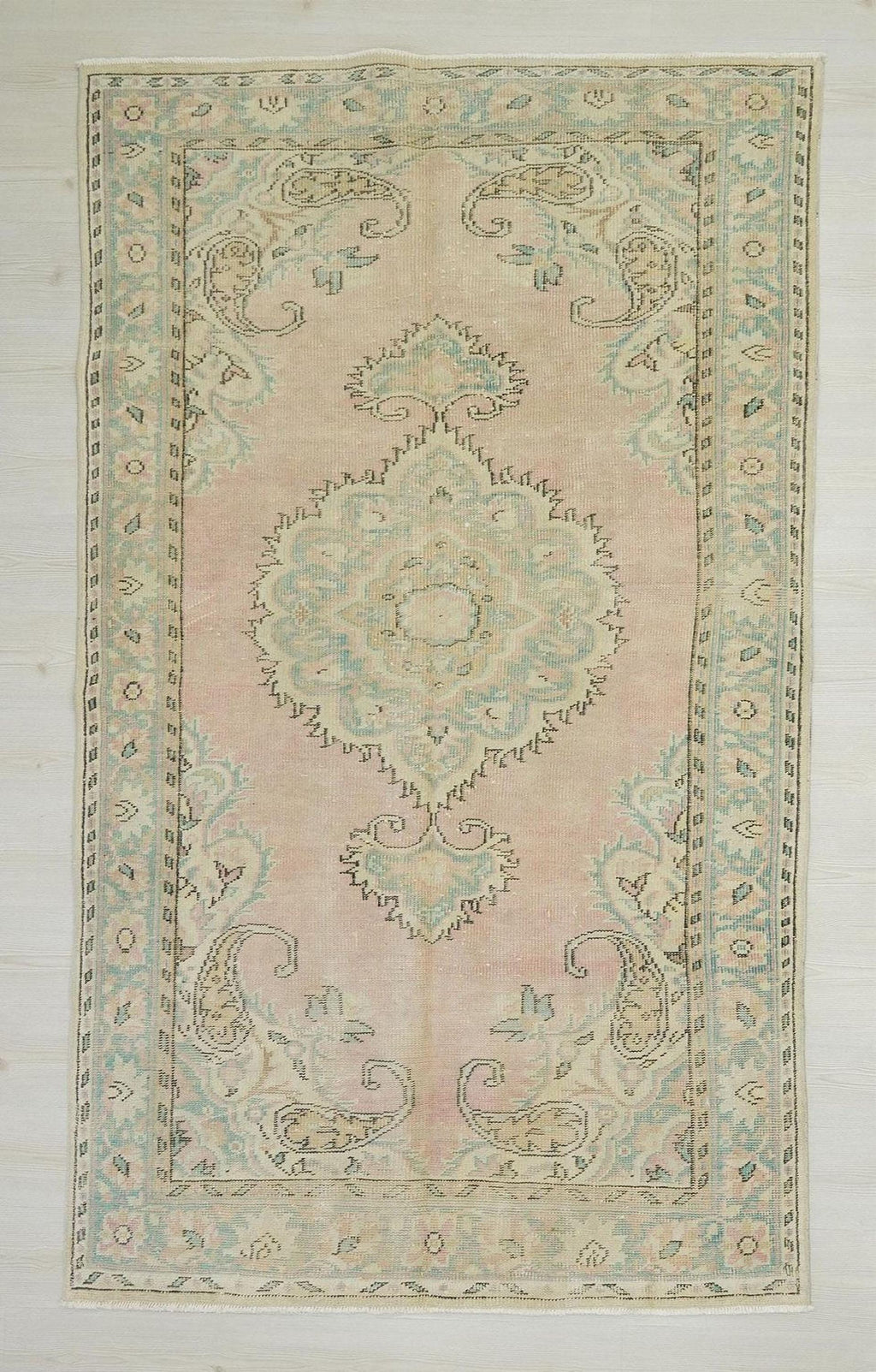 Vintage Turkish Oushak Rug: Handmade Wool Carpet (4,8"x8,2")