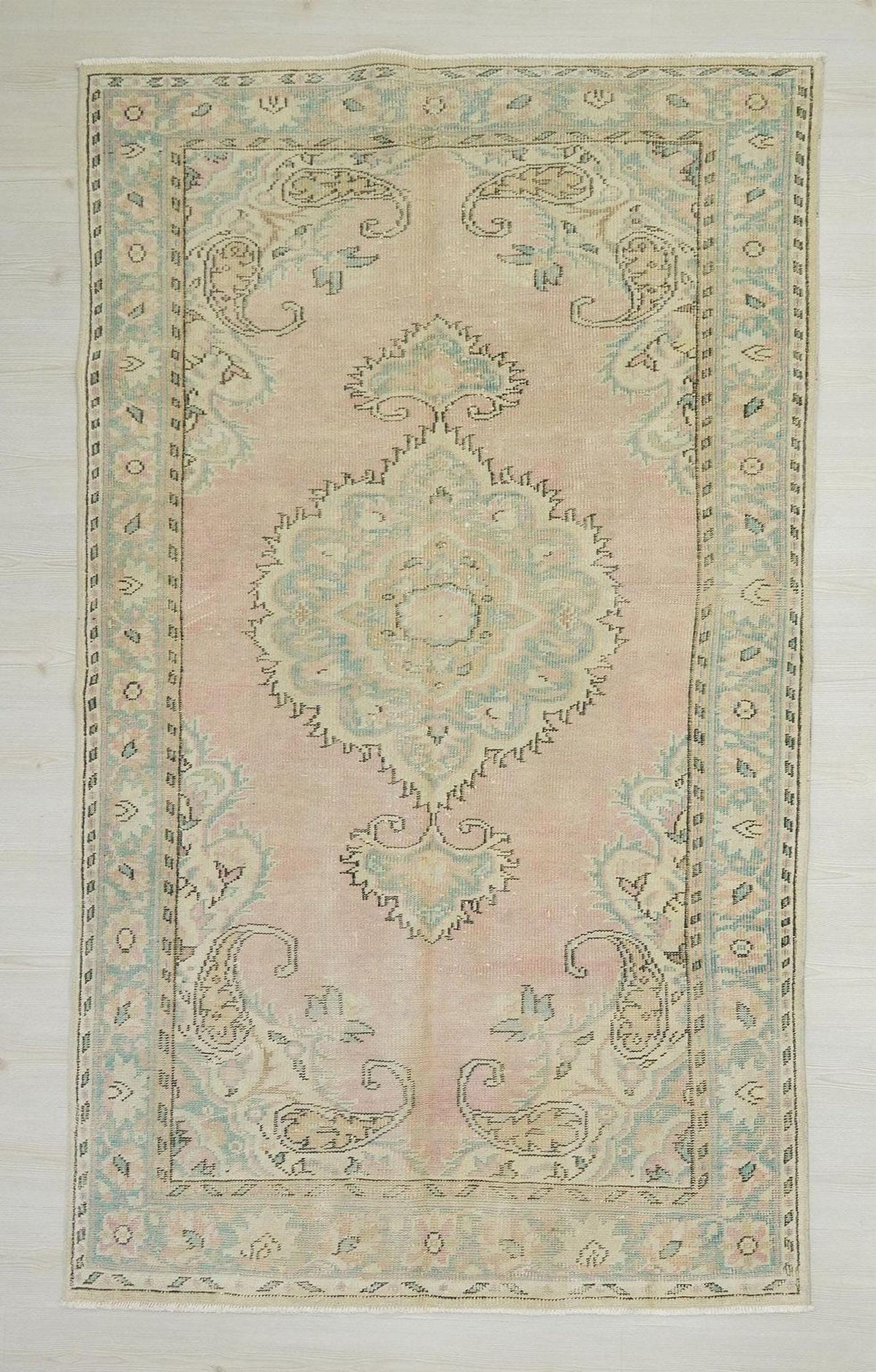 Vintage Turkish Oushak Rug: Handmade Wool Carpet (4,8"x8,2")