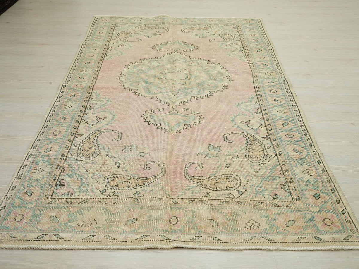 Vintage Turkish Oushak Rug: Handmade Wool Carpet (4,8"x8,2")