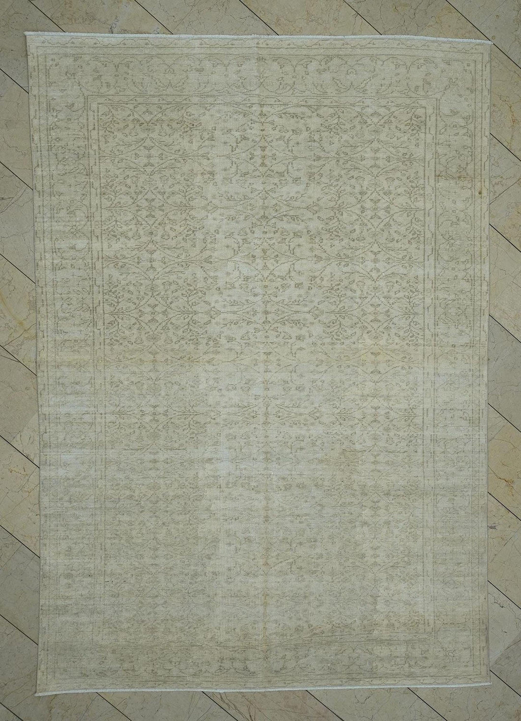 Vintage Oushak Rug: Muted Brown Beige Turkish Carpet (6.5x9.5 ft, 200x290 cm)