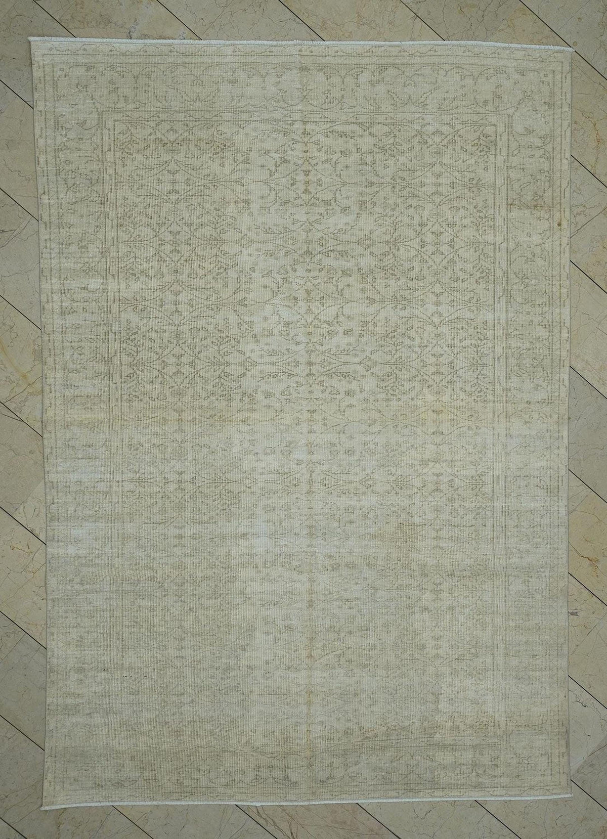 Vintage Oushak Rug: Muted Brown Beige Turkish Carpet (6.5x9.5 ft, 200x290 cm)