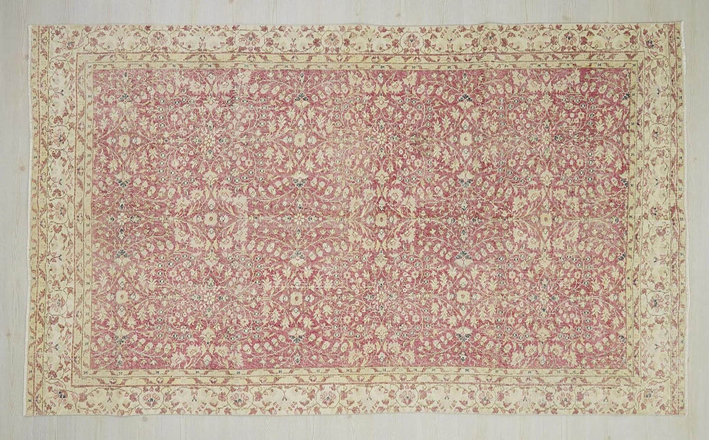 Large Red Oushak Rug: 6x10 ft Turkish Vintage Wool Carpet