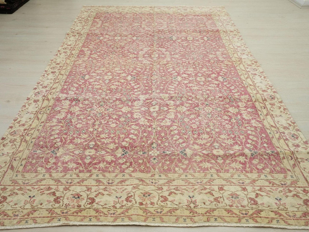 Large Red Oushak Rug: 6x10 ft Turkish Vintage Wool Carpet
