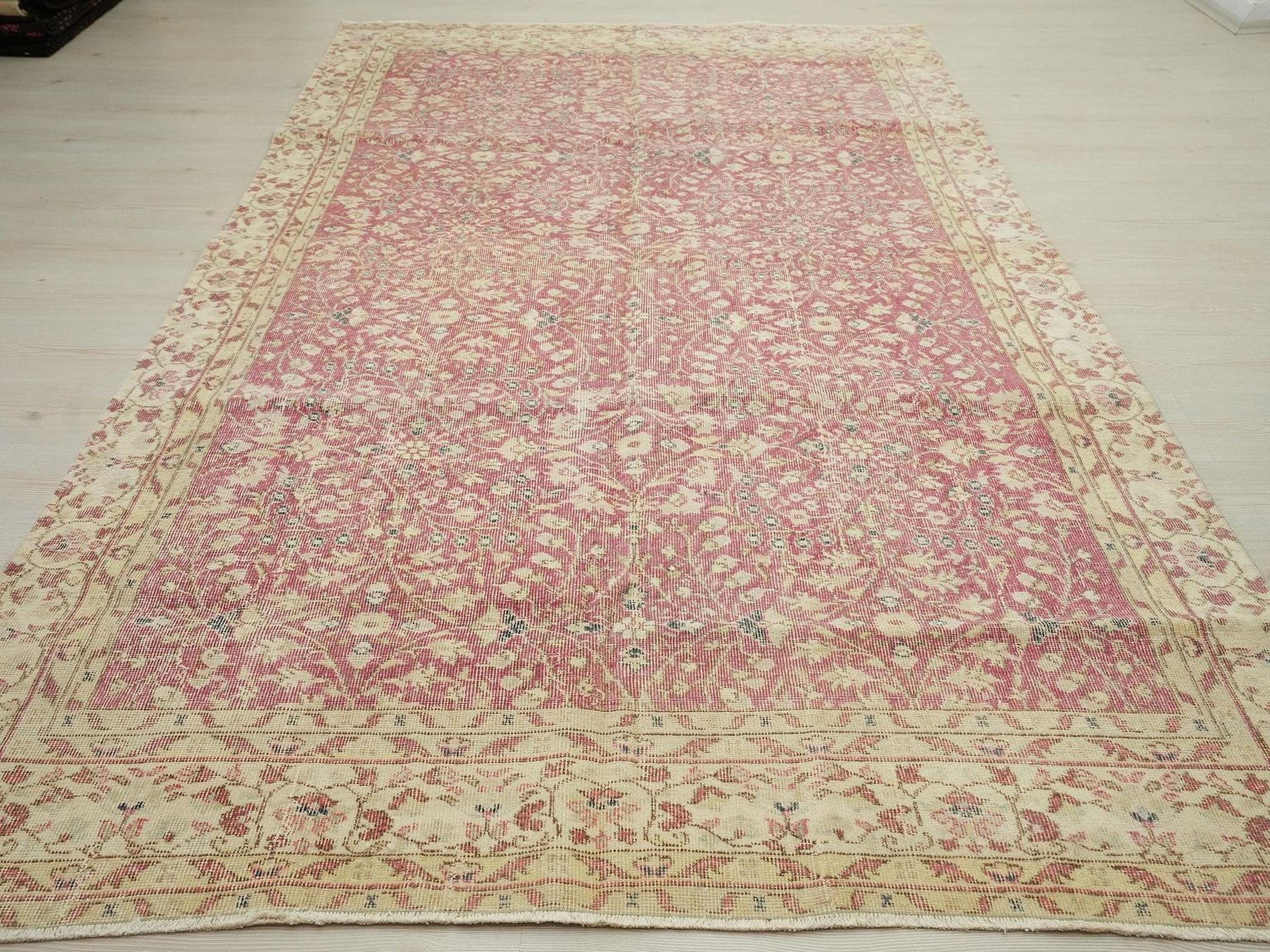 Large Red Oushak Rug: 6x10 ft Turkish Vintage Wool Carpet