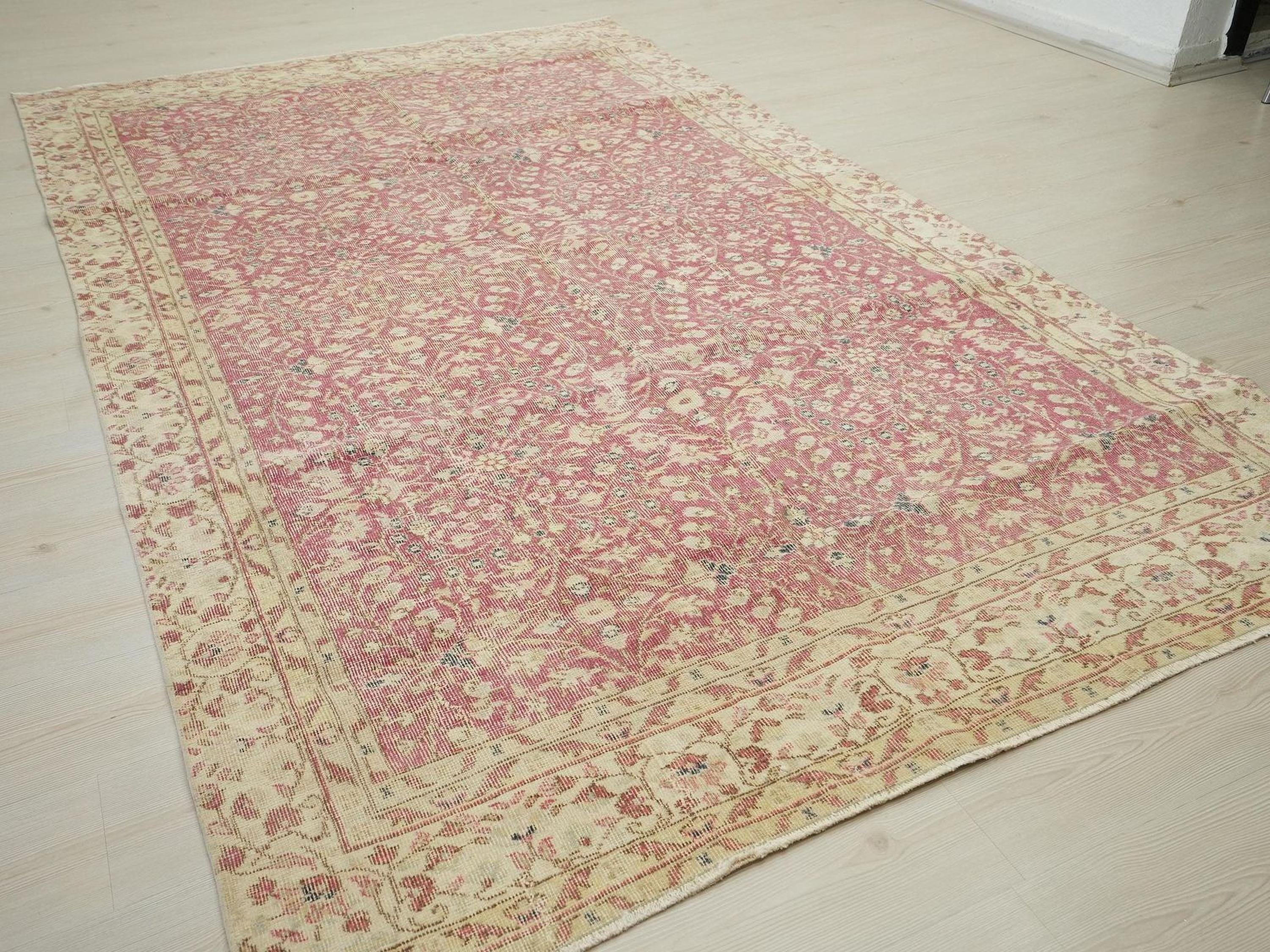 Large Red Oushak Rug: 6x10 ft Turkish Vintage Wool Carpet