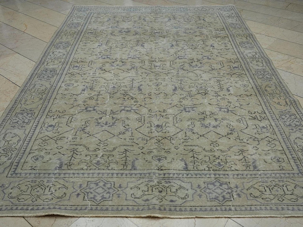 Geometric Floral Handmade Oushak Rug,6.7x10 Feet,Faded Vintage Turkish Carpet Rugs.