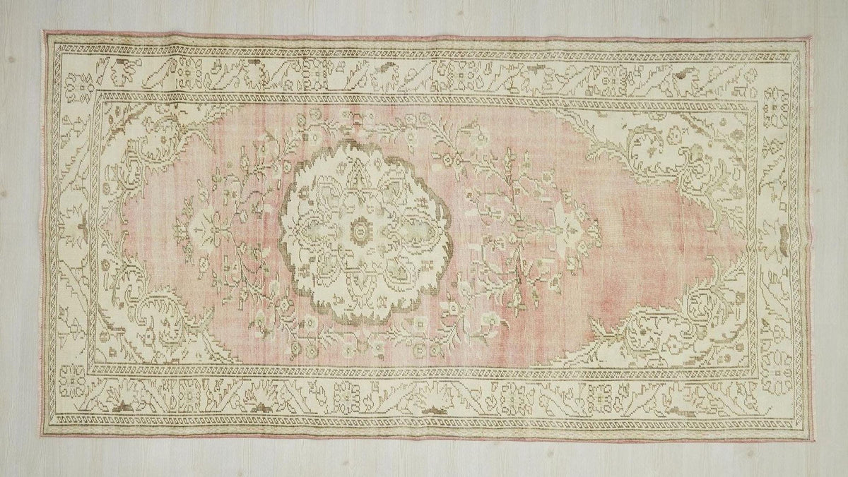 Vintage Pastel Colors Oushak Rug: 5.1"x9.8' Ft, Wool Turkish Floral  Rugs.