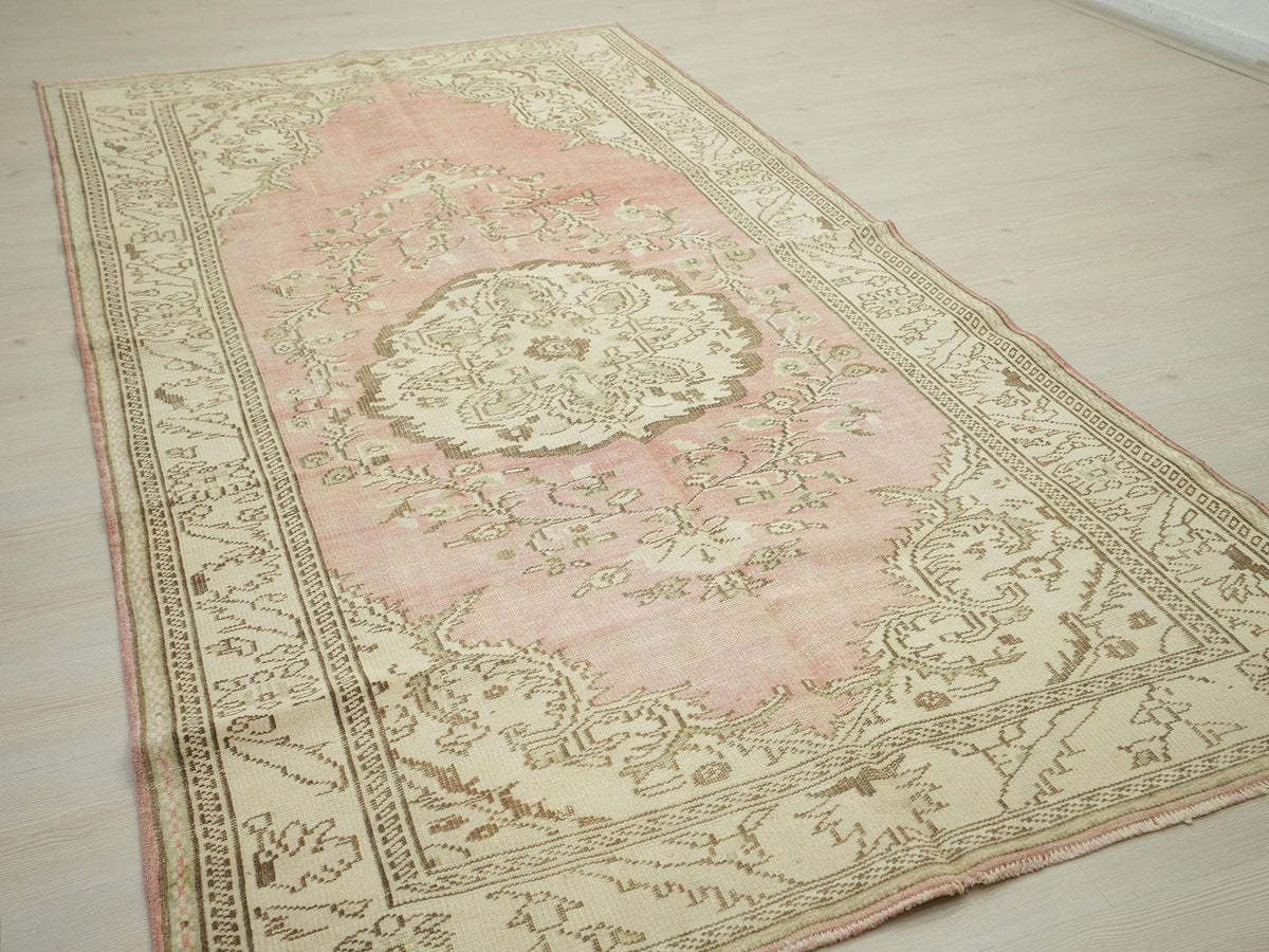 Vintage Pastel Colors Oushak Rug: 5.1"x9.8' Ft, Wool Turkish Floral  Rugs.