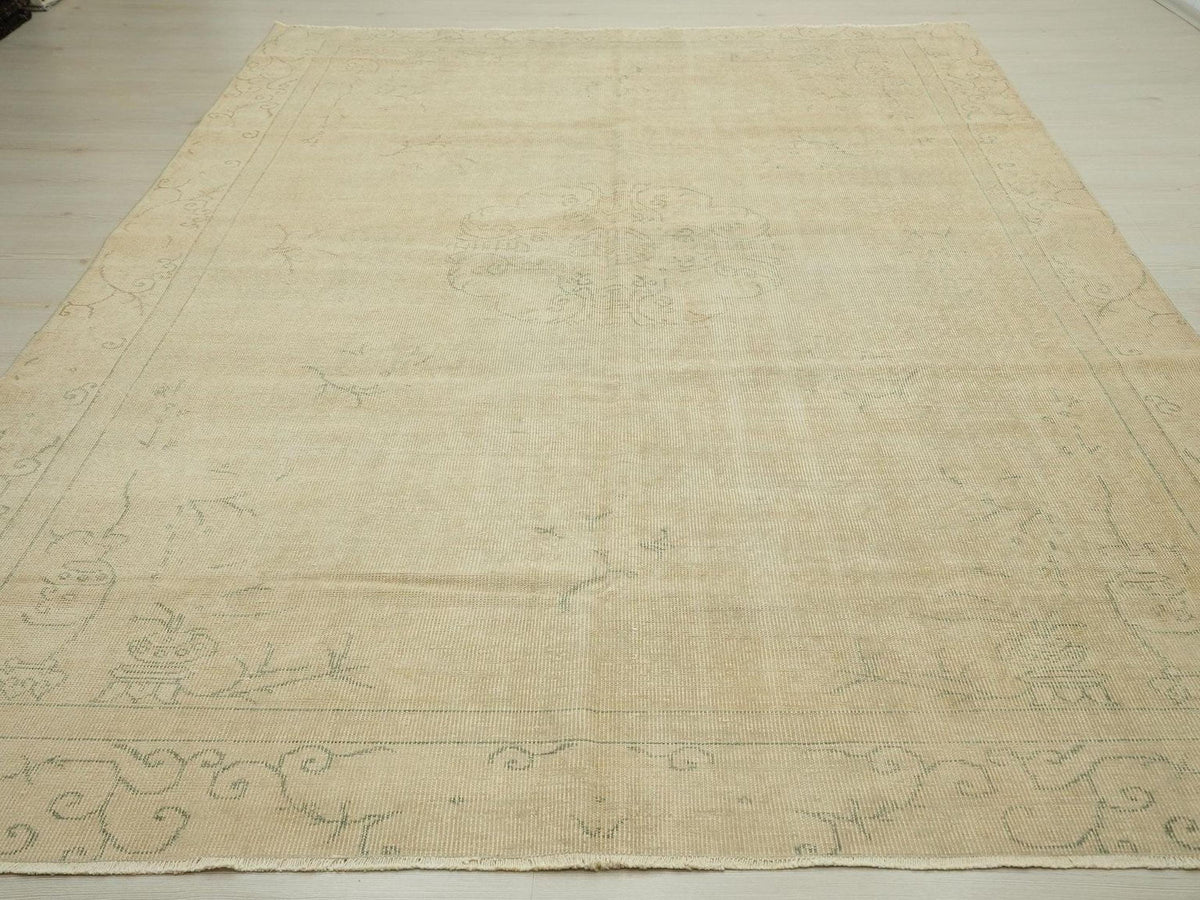 7x10 Vintage Oushak Turkish Rug: Anatolian Wool Carpet,Home Living Accent.