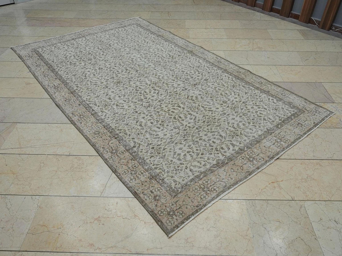 Floral Vintage Oushak Rug: 5.3x8.8 Feet,Handmade Turkish Area Rugs.