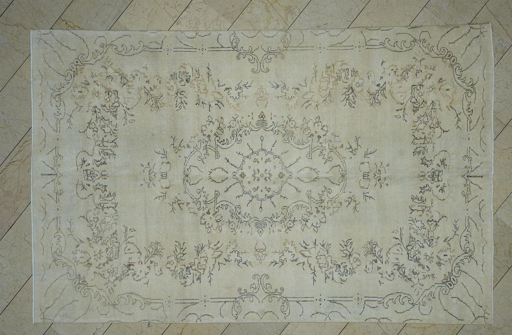 Handmade Oushak Wool Rug: Large Vintage Turkish Carpet, 6.7x10.4 ft