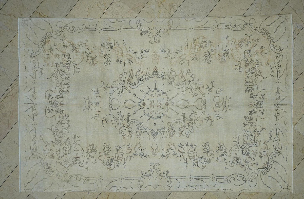 Handmade Oushak Wool Rug: Large Vintage Turkish Carpet, 6.7x10.4 ft