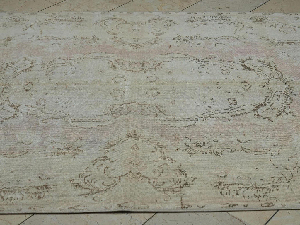 Vintage Oushak Wool Rug: 5.2x9 ft Mid-Century Turkish Carpet