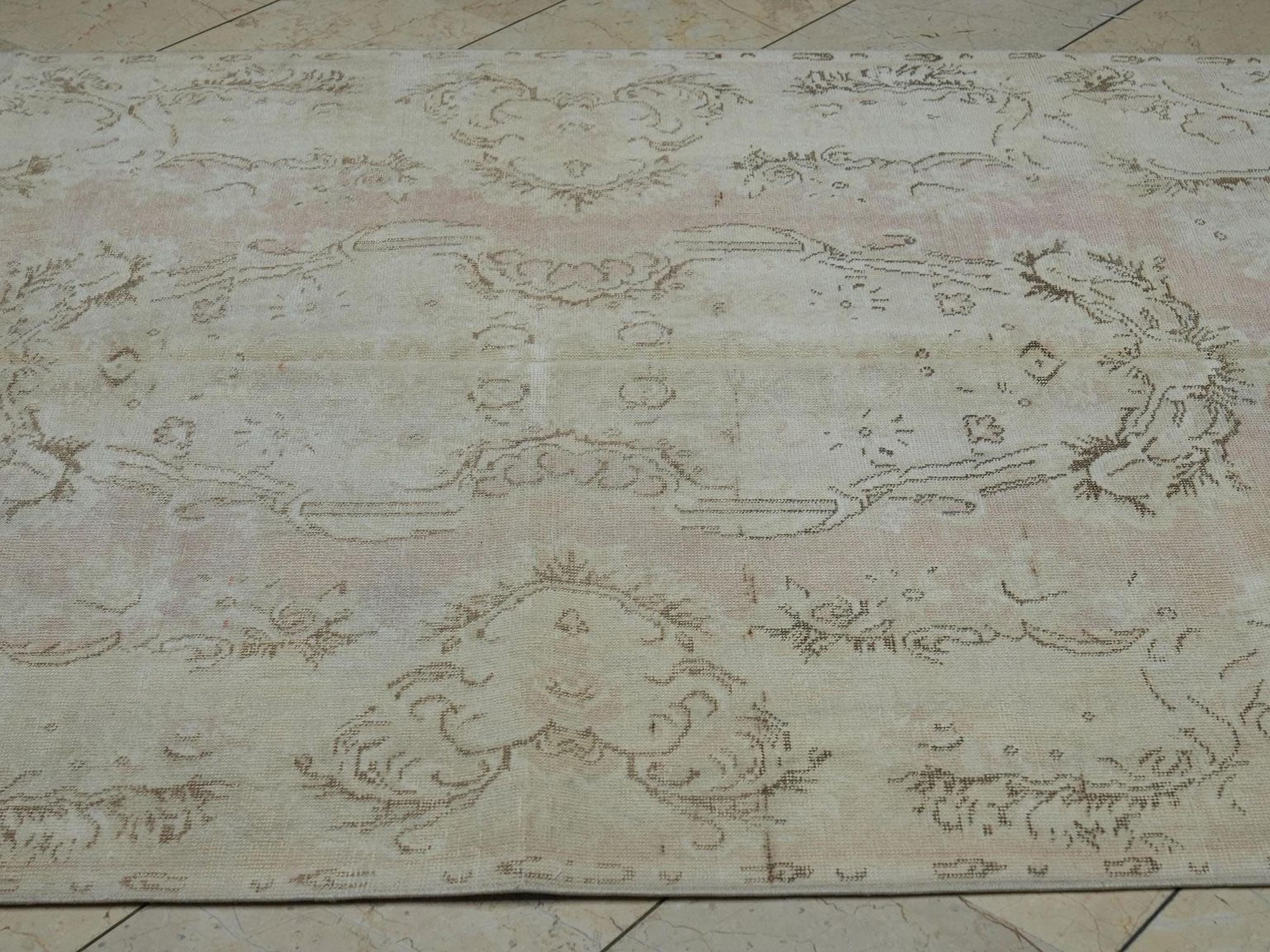 Vintage Oushak Wool Rug: 5.2x9 ft Mid-Century Turkish Carpet