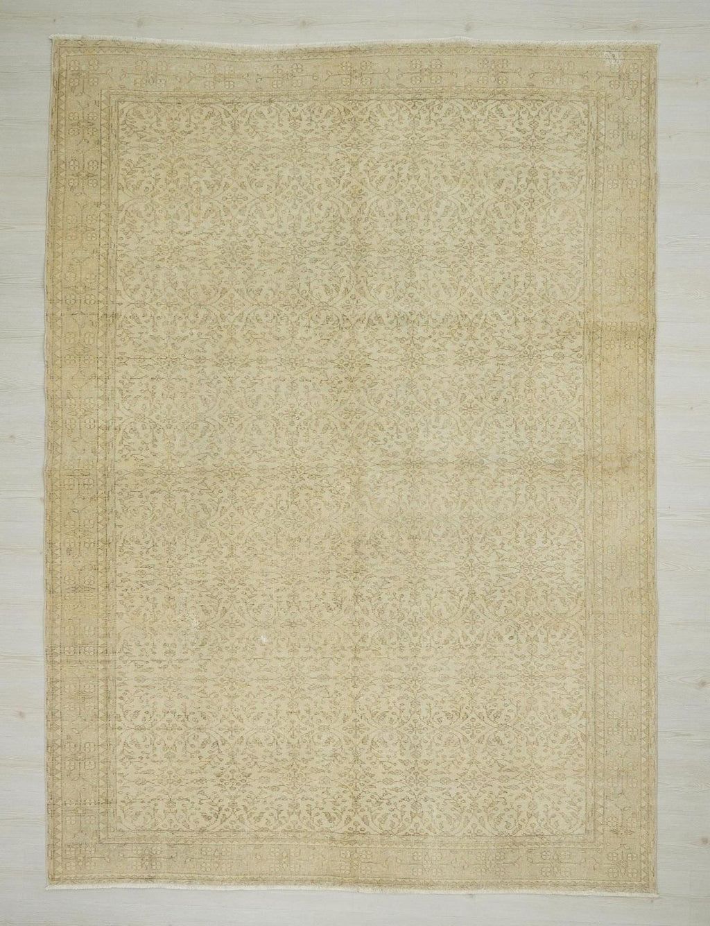 Large Vintage Turkish Oushak Rug: Beige Brown Wool Carpet (7,3"x10" Feet)