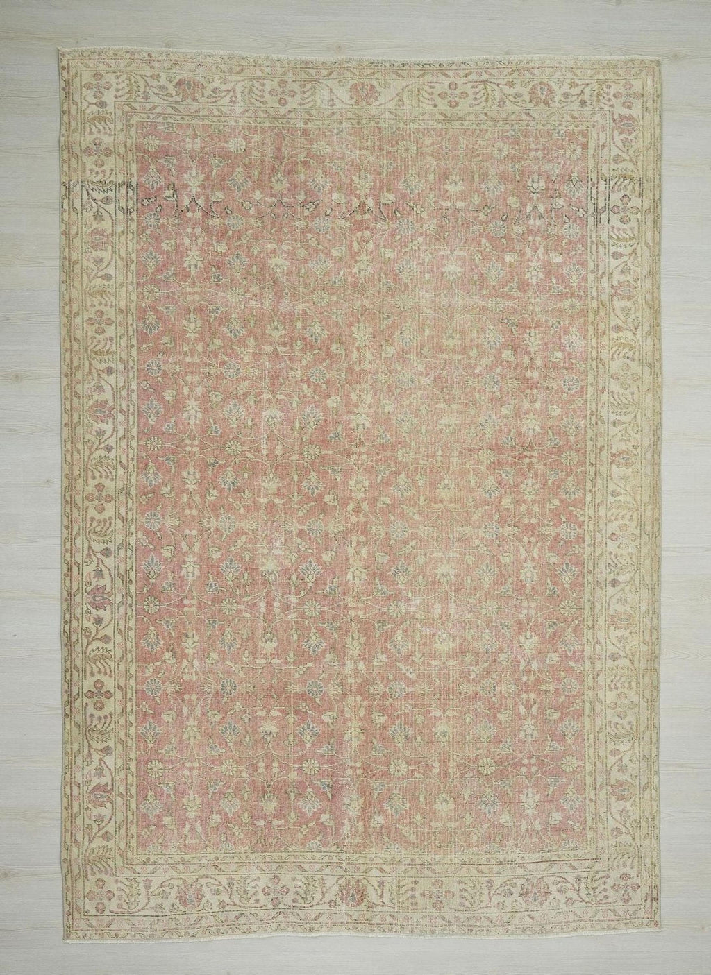 Faded Red Oushak Rug: 7x10.2 ft, Turkish Wool Farmhouse Rugs