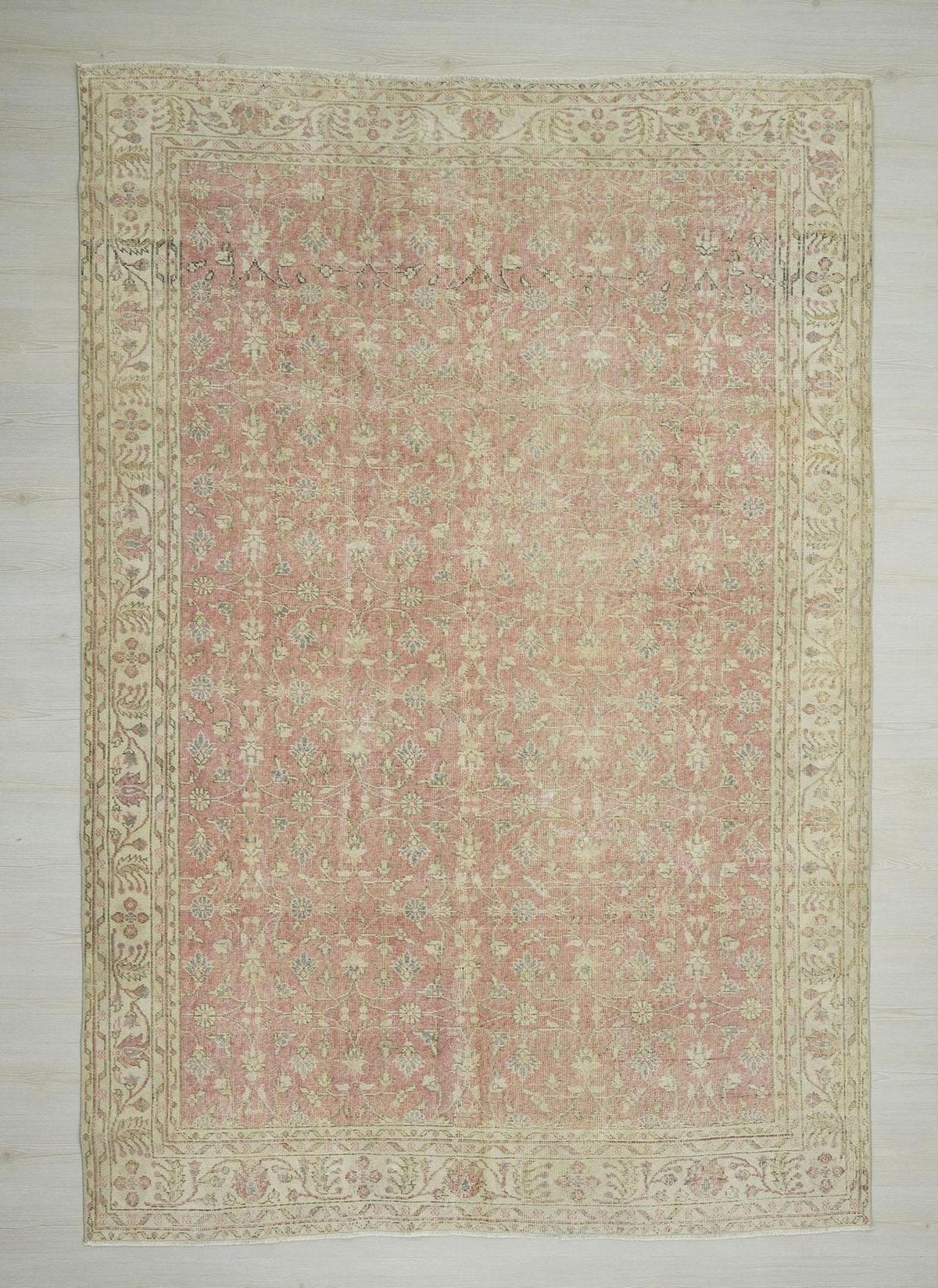 Faded Red Oushak Rug: 7x10.2 ft, Turkish Wool Farmhouse Rugs