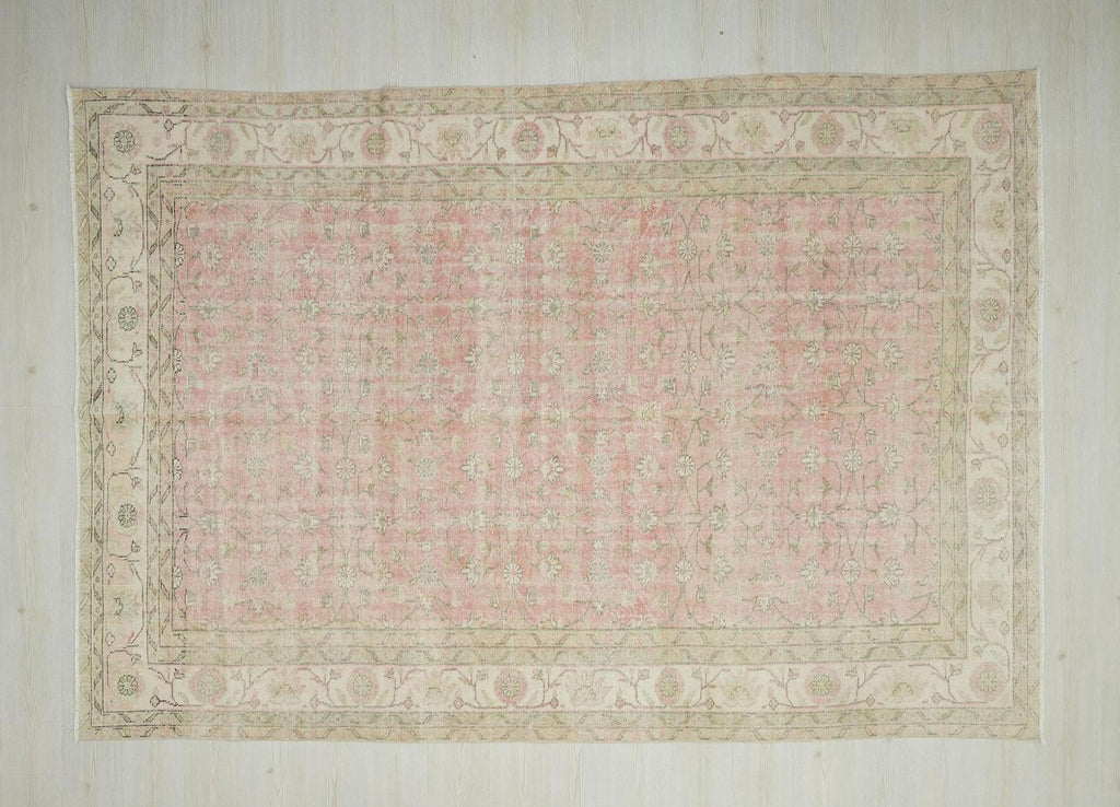 Handmade Vintage Wool Oushak Rug: Turkish Farmhouse Carpet 6,11x10,2 Ft