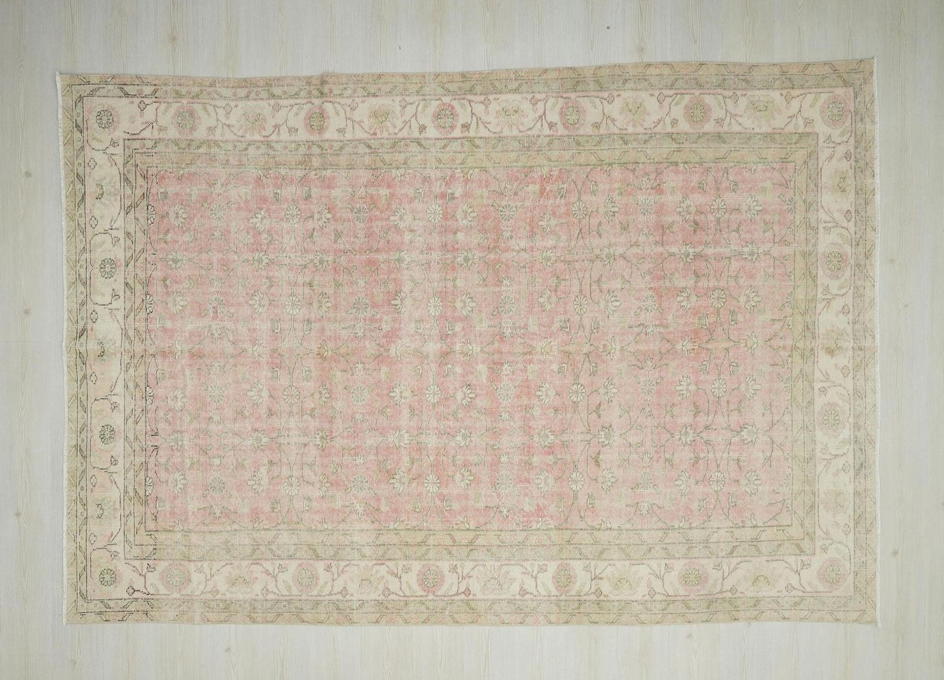 Handmade Vintage Wool Oushak Rug: Turkish Farmhouse Carpet 6,11x10,2 Ft