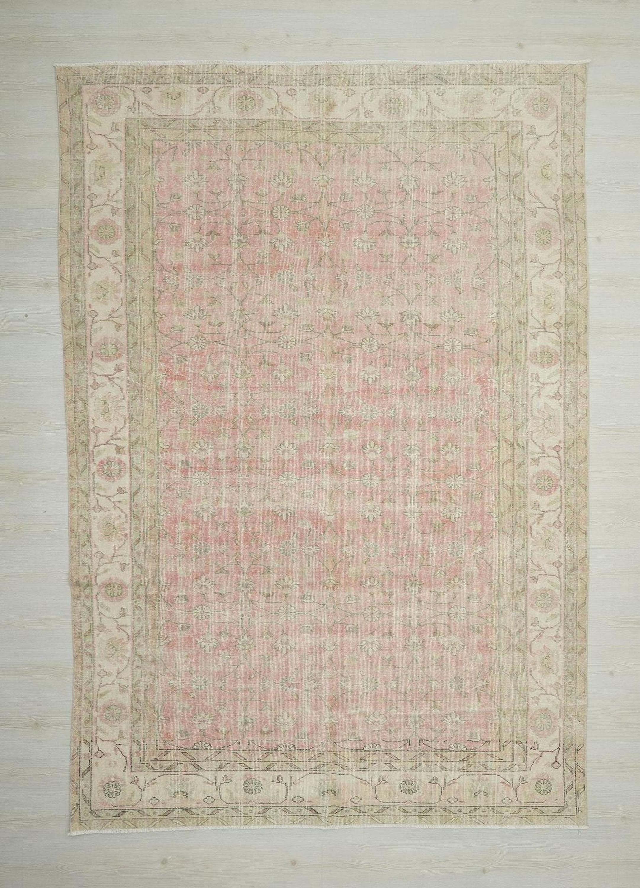 Handmade Vintage Wool Oushak Rug: Turkish Farmhouse Carpet 6,11x10,2 Ft