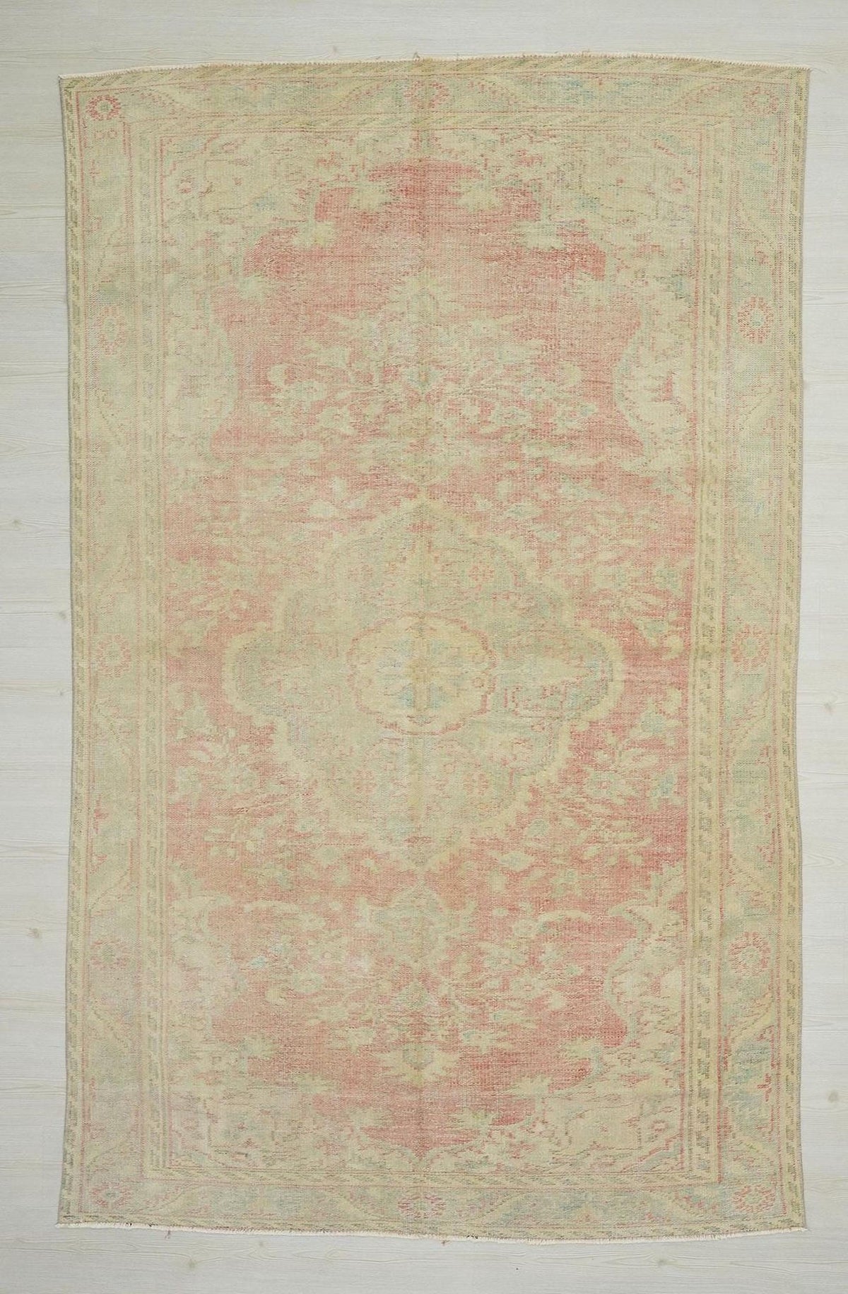 6x9 Vintage Oushak Rug: Mid-Century Modern Turkish Carpet