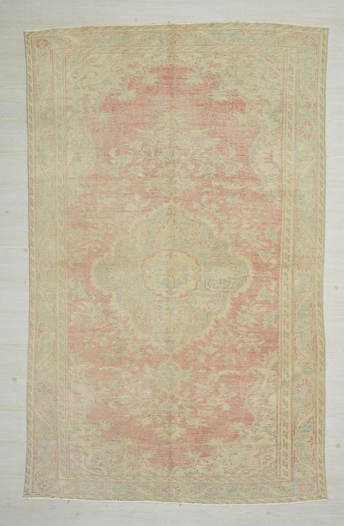 6x9 Vintage Oushak Rug: Mid-Century Modern Turkish Carpet