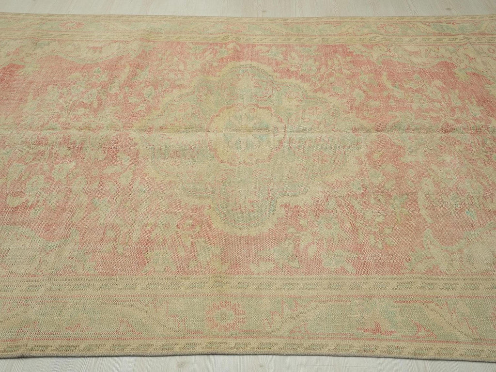 6x9 Vintage Oushak Rug: Mid-Century Modern Turkish Carpet