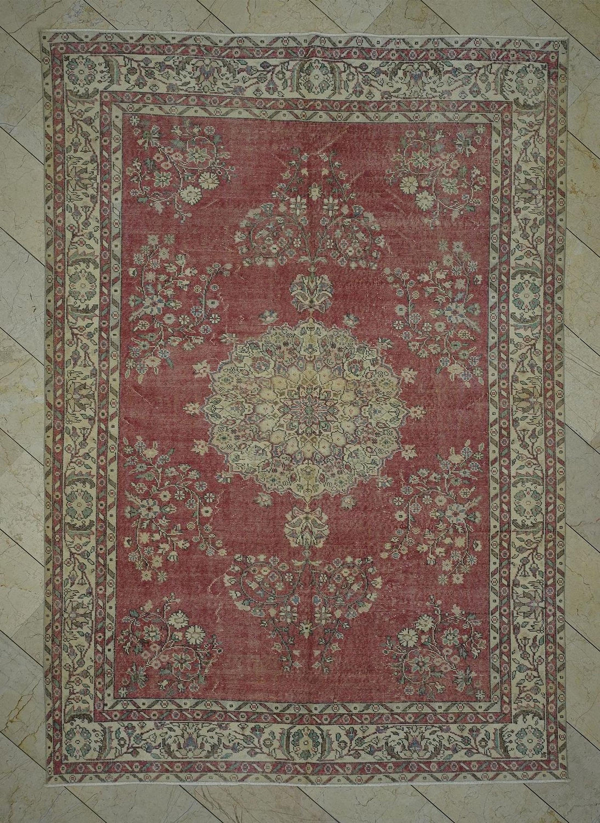 Handmade Oushak Turkish Rug: 6.9"x10' Wool Carpet, Farmhouse Decor