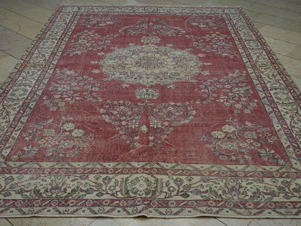 Handmade Oushak Turkish Rug: 6.9"x10' Wool Carpet, Farmhouse Decor