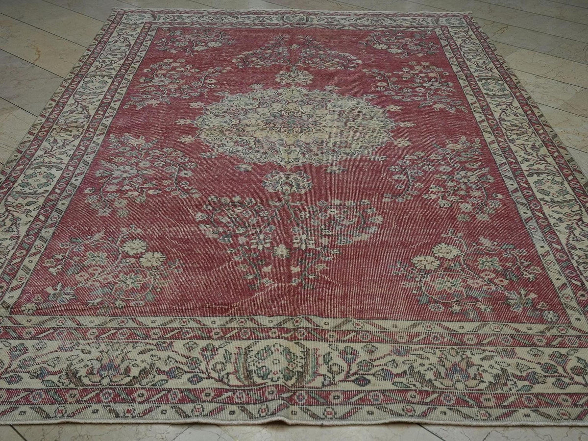 Handmade Oushak Turkish Rug: 6.9"x10' Wool Carpet, Farmhouse Decor