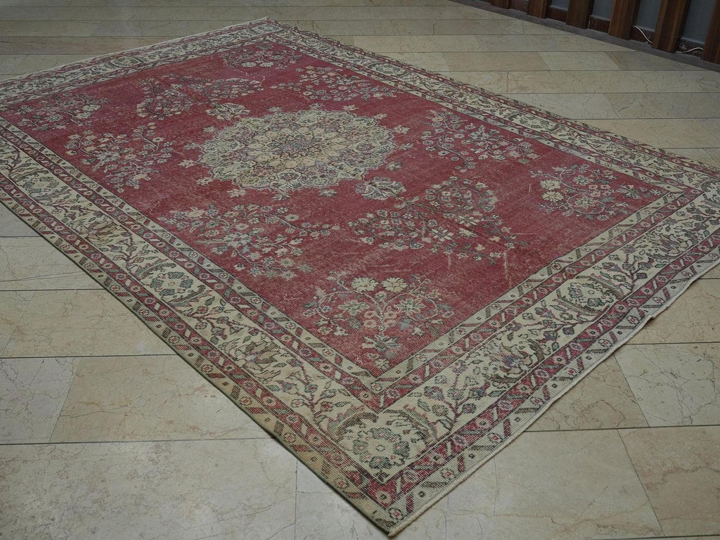 Handmade Oushak Turkish Rug: 6.9"x10' Wool Carpet, Farmhouse Decor