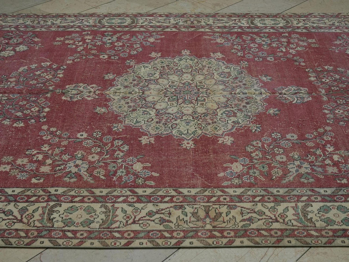 Handmade Oushak Turkish Rug: 6.9"x10' Wool Carpet, Farmhouse Decor